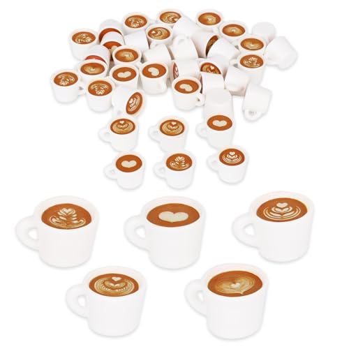 Tinoaly 40st Mini Kaffeetassen für Puppenhaus, Kaffeebecher Miniatur Dinge Kleine Getränke Puppenhaus Spielparty Dekorationen Kleine Anhänger für Schlüsselanhänger Ohrringe Puppenküchen Zubehör von Tinoaly