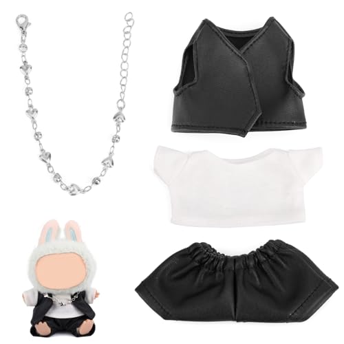 Tinoaly 4st Kleidung für Puppen, 15-17cm Puppen Outfits Süße Kleidung Modisch Weißes T-Shirt PU-Weste Hose Herzkette für Plüschpuppen der 1./2./3. Generation Display Zubehör Geschenke Sammler Tinoaly 4st Kleidung für Puppen, 15-17cm Puppen Outfits Süße Kleidung Modisch Weißes T-Shirt PU-Weste Hose Herzkette für Plüschpuppen der 1./2./3. Generation Display Zubehör Geschenke Sammler von Tinoaly
