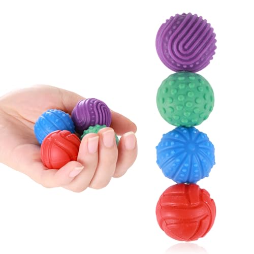 Tinoaly 4stk Magnetisches Texturball-Spielzeug, Magnetische Silikon-Zappelbälle zur Entspannung und Konzentration Weiche Silikon-Textur Zappelball für Erwachsene Kinder Reisegeschenke (4 Stile) von Tinoaly