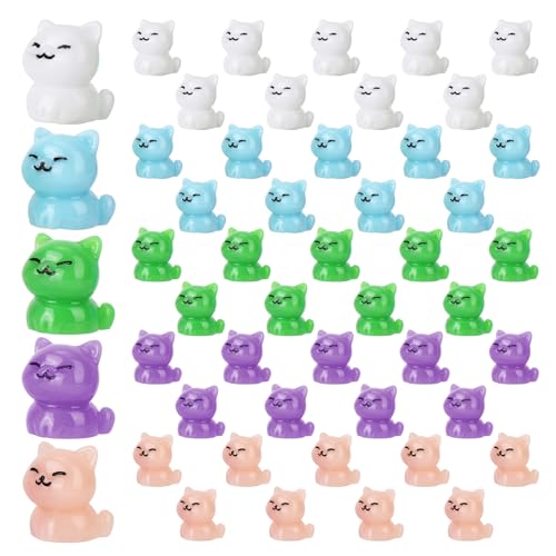 Tinoaly 50stk Mini Harz Katzen, 5 Farben Winzige Katzen Zum Verstecken Niedliche Miniatur Katzenfiguren Kleine Kätzchen Statuen für Armaturenbrett Zubehör Garten Puppenhaus Dekorationen Partydeko von Tinoaly
