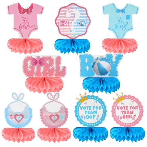 Tinoaly 9stk Baby-Dekorationen zur Bekanntgabe des Geschlechts, Waben-Tischdekorationen für Jungen und Mädchen Schwangerschaftsverkündung Unisex-Babyparty-Zubehör (Blau, Rosa) von Tinoaly