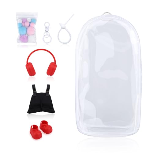 Tinoaly Kleidungsset für Puppe, Mit Süßer Latzhose Dekorativen Kopfhörern Stiefeln Bommel-Schlüsselanhänger Klarem Display-Kasten Outfit Zubehör für 15cm & 17cm Puppen von Tinoaly