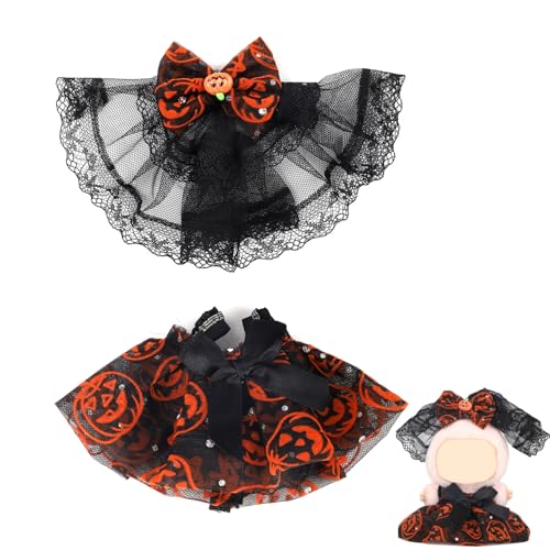 Tinoaly Puppen-Halloween-Kleidung, Puppen-Kürbisrock-Set Süßer Rock & Schleier Kostüm-Outfits Zubehör für 17 cm Großes Spielzeug (Kein Spielzeug) von Tinoaly