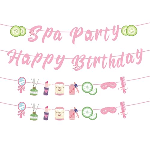 Tinoaly Spa-Party-Dekorationen, Vorbespannt Rosa Happy Birthday Banner und -Schild Perfekt für Mädchen Frauen Spa-Tag Pyjama-Party Schlummertrunk oder Make-up-Thema Partyzubehör für Geburtstage Tinoaly Spa-Party-Dekorationen, Vorbespannt Rosa Happy Birthday Banner und -Schild Perfekt für Mädchen Frauen Spa-Tag Pyjama-Party Schlummertrunk oder Make-up-Thema Partyzubehör für Geburtstage von Tinoaly