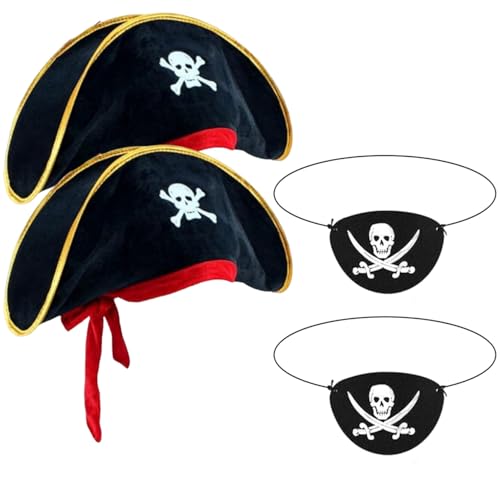 Tiny Chou Piratenhut, Totenkopf-Druck, Piratenkapitän, Kostüm, Kappe, Piraten-Zubehör mit Augenklappe, Halloween, Cosplay, 2 Stück Tiny Chou Piratenhut, Totenkopf-Druck, Piratenkapitän, Kostüm, Kappe, Piraten-Zubehör mit Augenklappe, Halloween, Cosplay, 2 Stück von Tiny Chou