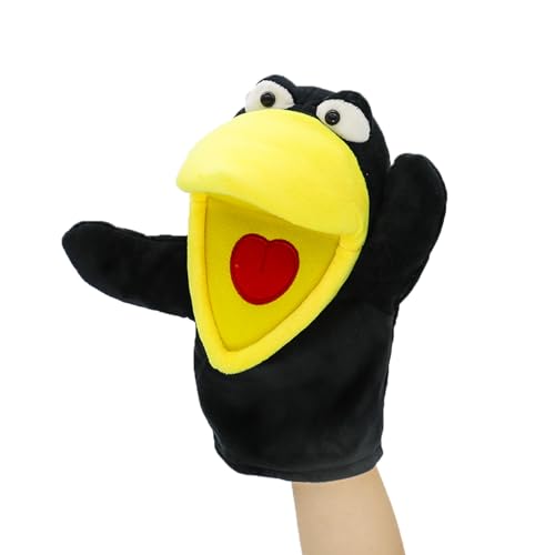 Tiny Heart Handpuppen Krähe Plüschtier Plüschspielzeug Kinder mit funktionierendem Mund Niedlich Weich Realistisch Gefüllte Plüschpuppe Geschichtenerzählen Fantasievoll Lehren Geburtstagsgeschenke von Tiny Heart