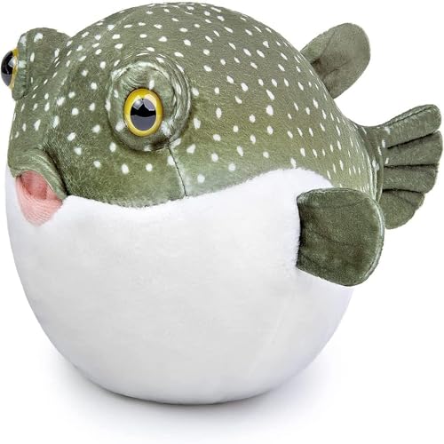 Tiny Heart Kugelfisch-Plüsch Stofftier 22cm/8” realistisches Plüschtier schönes Tier niedliche und weiche Geschenke Plüsch-Kugelfisch für Kinder Jungen und Mädchen Spielzeug grün von Tiny Heart