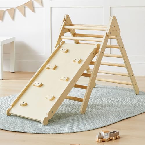 Tiny Land 2 in 1 Kletterdreieck - Naturholz, Dreieck Klettergerüst, Montessori-Kletterspielzeug für Kleinkinder, Hölzernes Indoor-Kletterset für 2-6 Jahre Tiny Land 2 in 1 Kletterdreieck - Naturholz, Dreieck Klettergerüst, Montessori-Kletterspielzeug für Kleinkinder, Hölzernes Indoor-Kletterset für 2-6 Jahre von Tiny Land
