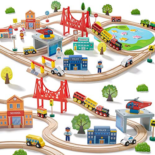 Tiny Land Eisenbahn-Set, 110-teiliges Holzeisenbahn-Set, Spielzeugeisenbahn für Jungen und Mädchen mit Holzeisenbahnschienen, Holzspielzeug für Kleinkinder und Kinder im Alter von 3–7 Jahren, Eisenbah Tiny Land Eisenbahn-Set, 110-teiliges Holzeisenbahn-Set, Spielzeugeisenbahn für Jungen und Mädchen mit Holzeisenbahnschienen, Holzspielzeug für Kleinkinder und Kinder im Alter von 3–7 Jahren, Eisenbah von Tiny Land
