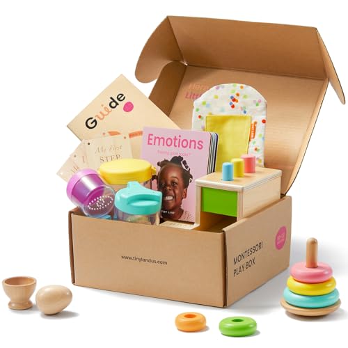 Tiny Land Montessori-Spielzeugset für Babys ab 1 Jahr, Denker-Spielset – 5-in-1-Lernspielzeug aus Holz mit Steckkasten, Schaukel-Stapler, Eierbecher, Dosen-Set und Knisterbeutel Tiny Land Montessori-Spielzeugset für Babys ab 1 Jahr, Denker-Spielset – 5-in-1-Lernspielzeug aus Holz mit Steckkasten, Schaukel-Stapler, Eierbecher, Dosen-Set und Knisterbeutel von Tiny Land
