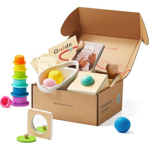 Tiny Land Montessori-Spielzeugset für Babys von 7–9 Monaten, Senser Play Kit – 5-in-1-Lernspielzeug aus Holz mit Objektpermanenzbox, Sensorikball, Stapelbechern und Spiegelpuzzle, Bodyboard-Buch Tiny Land Montessori-Spielzeugset für Babys von 7–9 Monaten, Senser Play Kit – 5-in-1-Lernspielzeug aus Holz mit Objektpermanenzbox, Sensorikball, Stapelbechern und Spiegelpuzzle, Bodyboard-Buch von Tiny Land