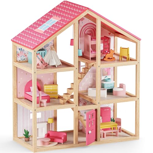 Tiny Land Puppenhaus aus Holz für Mädchen – Puppenhaus aus Holz mit 6 Zimmern, DIY-Traumhaus mit 30 Möbelzubehörteilen, Geschenk für Mädchen ab 3 Jahren Tiny Land Puppenhaus aus Holz für Mädchen – Puppenhaus aus Holz mit 6 Zimmern, DIY-Traumhaus mit 30 Möbelzubehörteilen, Geschenk für Mädchen ab 3 Jahren von Tiny Land