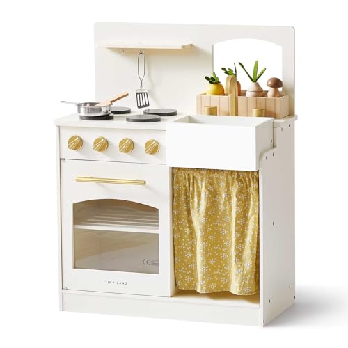 Tiny Land Spielküche, Kinderküche Spielset, Kleinkinderküche mit Schneideset, Holzküchen ETS für Kinder, Mädchen und Jungen von Tiny Land