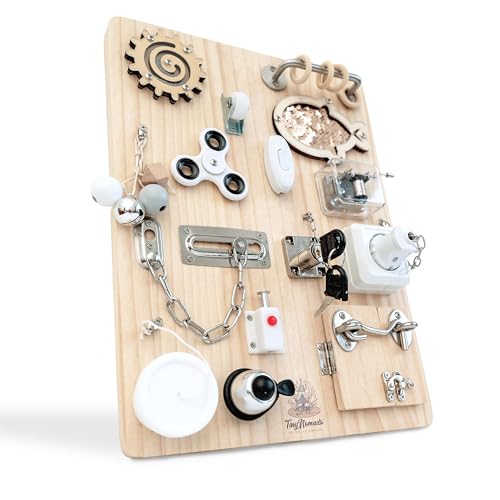 Tiny Nomads Montessori Motorikbrett - Busy Board Activity Board Motorikboard Montessori Spielzeug Brett Motorikspielzeug Sensorik Board von Tiny Nomads