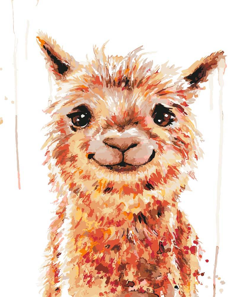Malen nach Zahlen - Alpaka - Smile - by Tiny Tami, mit Rahmen von Tiny Tami