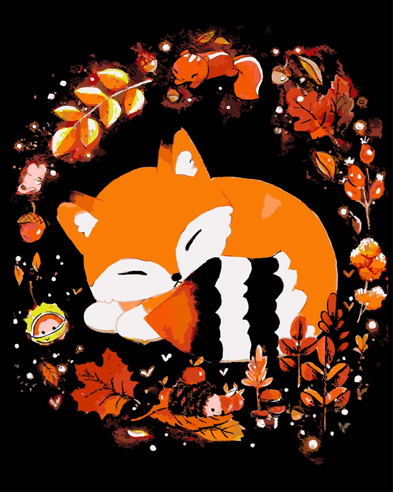 Malen nach Zahlen - Fuchs im Herbst - by Tiny Tami, mit Rahmen von Tiny Tami