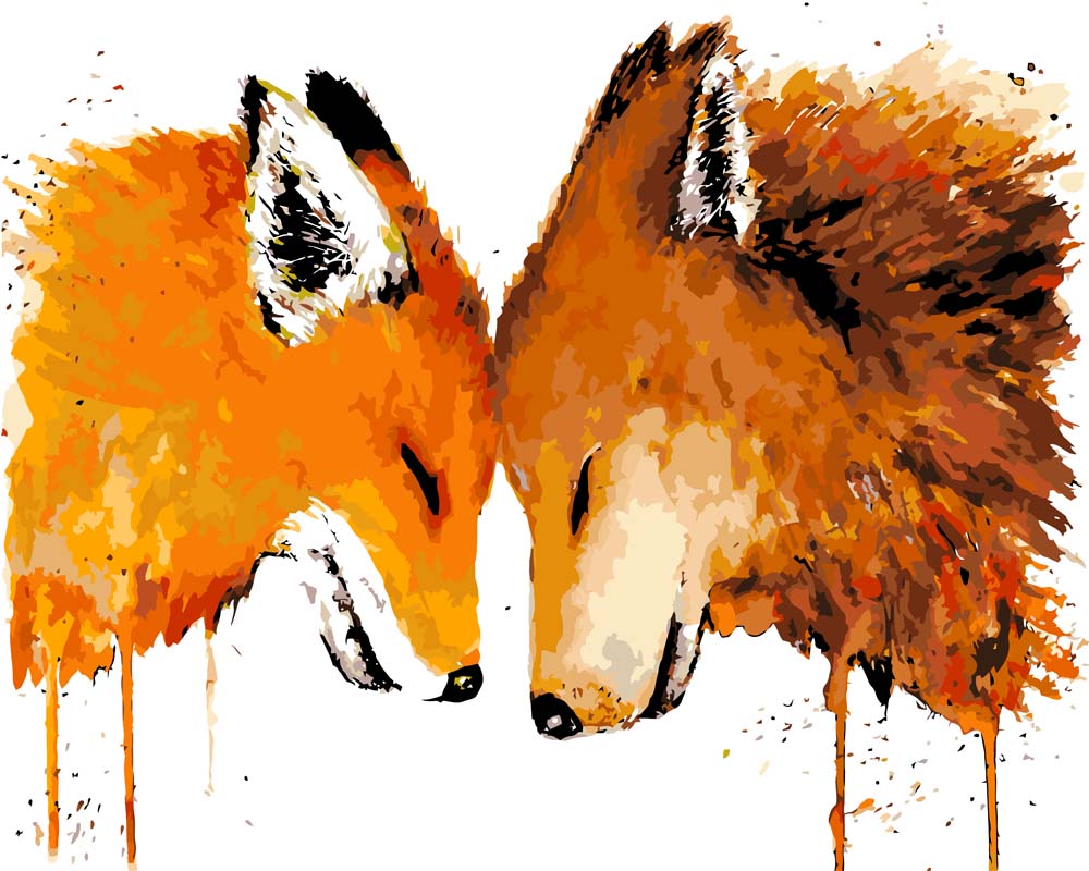 Malen nach Zahlen - Fuchs und Wolf - by Tiny Tami, mit Rahmen von Tiny Tami