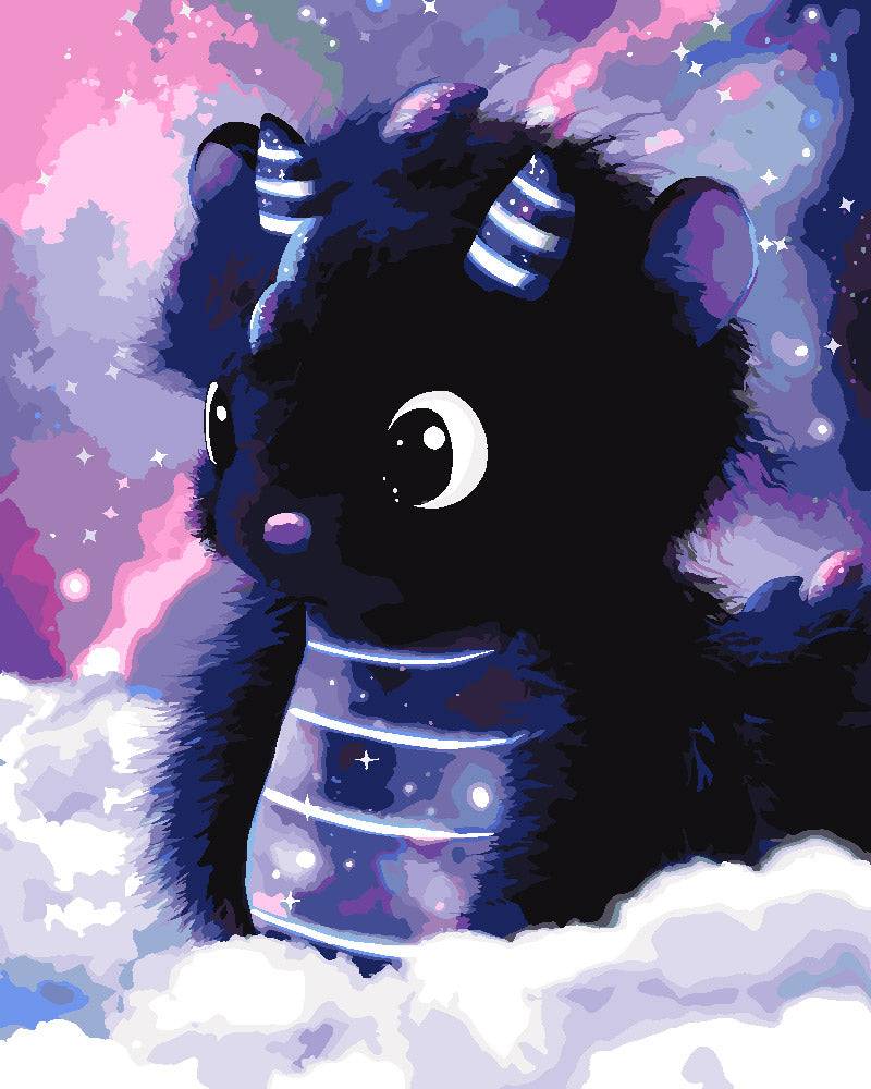 Malen nach Zahlen - Kleiner Drache Kosmo - by Tiny Tami, mit Rahmen von Tiny Tami