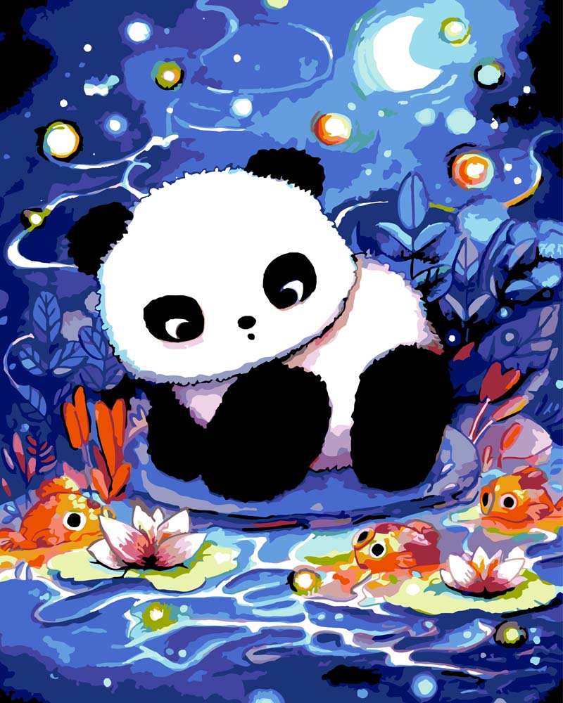 Malen nach Zahlen - Panda am Koi Teich - by Tiny Tami, mit Rahmen von Tiny Tami