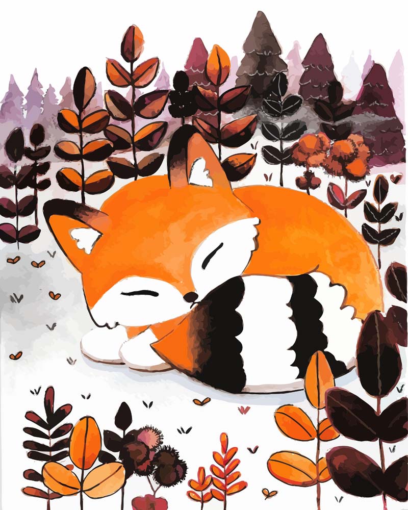 Malen nach Zahlen - Schlafender Fuchs - by Tiny Tami, mit Rahmen von Tiny Tami