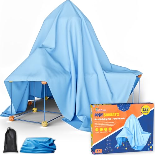 Fort Bausatz XL + Erweiterungspaket - 122 Teile – Inkl. Aufbewahrungstasche & Aufgaben E-Book – Konstruktionsspielzeug für Kinder – Kreatives Bauset – DIY Höhle Bauen – Montessori Lernspielzeug von Tiny Thinkers
