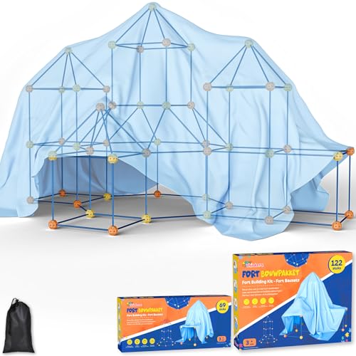 Tiny Thinkers Fort Bausatz Megabundle – 191 Teile – Inkl. Aufbewahrungstasche & Aufgaben E-Book – Konstruktionsspielzeug für Kinder – DIY Höhle Bauen – Montessori Lernspielzeug von Tiny Thinkers