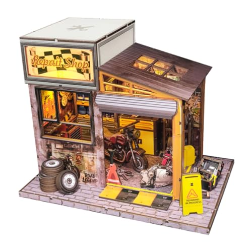 DIY Miniatur Motorrad Werkstatt 3D Holzszene Modellbausatz Ideal für Montage Bastler (213PCS) von TinyWizTo