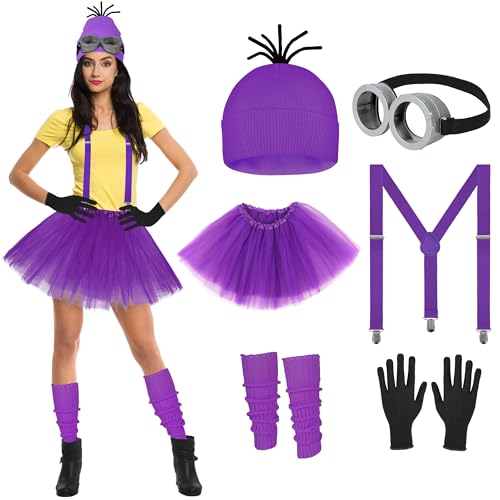 6-teiliges Halloween-Kostüm-Zubehör-Set für Damen, Violett und Gelb, Violett, Einheitsgröße von Tinyones