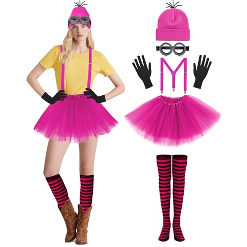 Tinyones 6-teiliges rosafarbenes Halloween-Kostüm für Damen – Kostümzubehör-Set Cosplay von Tinyones