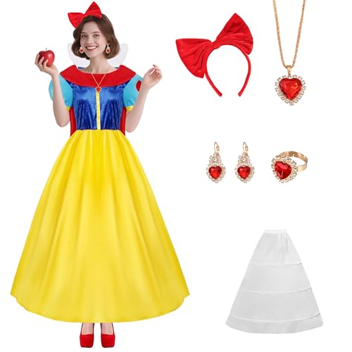 Tinyones Halloween Prinzessin Kleid für Damen Cosplay Kostüm inklusive Halskette, Gelb, Blau, XXL Tinyones Halloween Prinzessin Kleid für Damen Cosplay Kostüm inklusive Halskette, Gelb, Blau, XXL von Tinyones