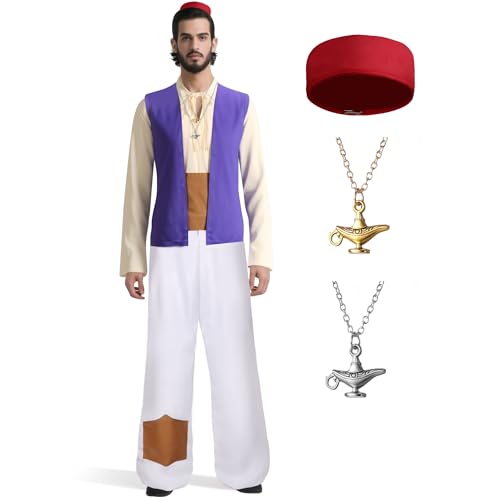 Tinyones Herren Arabisches Kostüm für Halloween Cosplay und Geburtstagsfeier mit Halskette Zubehör von Tinyones