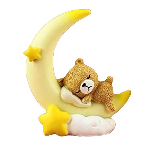 Bär schlafen auf Mondkuchentopper, süße Kuchen -Topper - Desktop -Statue -Ornament | Harzmondbärskulptur für Geburtstagsfeier, Cartoon Tabletop Decoration Ornament von Tioheam