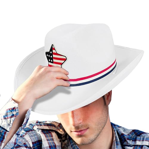 Tioheam Herren Cowboyhut, Cowboyhüte für Frauen, Flagge Cowboy Cowgirl Hut 4. Juli, Klassisches Kostümzubehör, Wide Bim Western Filzkleidung für Partyparade Tioheam Herren Cowboyhut, Cowboyhüte für Frauen, Flagge Cowboy Cowgirl Hut 4. Juli, Klassisches Kostümzubehör, Wide Bim Western Filzkleidung für Partyparade von Tioheam