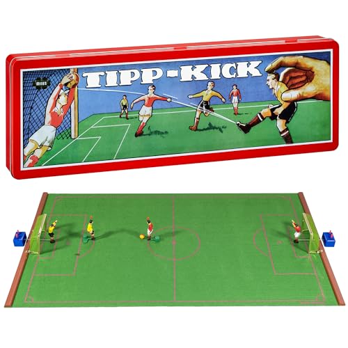 TIPP-KICK Retro 80x47 cm – Das spielfertige Set mit 2X Spieler, 2X Torwart, 2X Metall-Tor, 2X Ball I Spielfeld aus Filz von TIPP-KICK