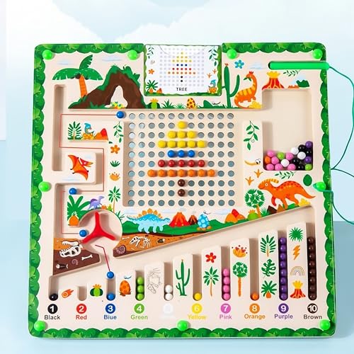 TirEurt Montessori Spielzeug Magnetspiel Labyrinth, Kinder Motorikspielzeug Magnet Spiel, Hölzernes Puzzle-Aktivitätsbrett Lehrreiches Zählspielzeug Geschenk für Jungen Mädchen (Dinosaur Höhle) von TirEurt