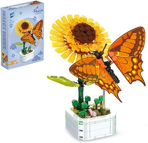 Blumen Bausteine Set, 219 Klemmbausteine Mini Blocks Schmetterlinge und Sonnenblumen Topfpflanze Bausatz, DIY Bauspielzeugsets Bouquet Baustein Für Jugendliche Home Decor, Nicht Kompatibel mit Lego von Tirff