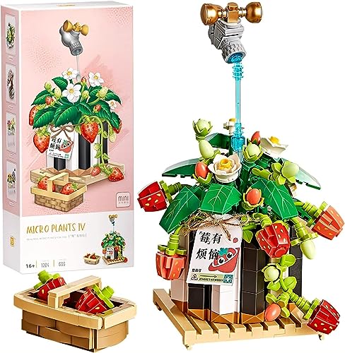 Blumenstrauß-Spielzeug-Set, 686 Teile Mikro-Bausteine Konservierte Erdbeeren, MOC Klemmbausteine Blumen-Bausatz, Bauspielzeug-Set für Erwachsene und Kinder Nicht kompatibel mit Lgo von Tirff