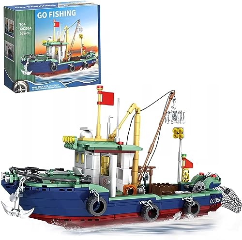 Fischerboot Baustein Sets, 619 Klemmbausteine Stadt Marine Themen Modellbausatz für Meereserkundungs und Meeresfischer Liebhaber, kompatibel mit Lego Piratenschiff Meeresfischen Bausteine von Tirff