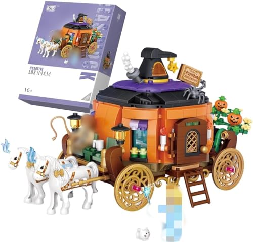 Halloween Spukhaus Baustein Set, 765 Klemmbausteine Halloween Haus Bausteine mit Minifiguren, MOC Konstruktionsspielzeug Geschenke für Kinder, kompatibel mit Großen Marken (Halloween Kürbis Kutsche) Halloween Spukhaus Baustein Set, 765 Klemmbausteine Halloween Haus Bausteine mit Minifiguren, MOC Konstruktionsspielzeug Geschenke für Kinder, kompatibel mit Großen Marken (Halloween Kürbis Kutsche) von Tirff