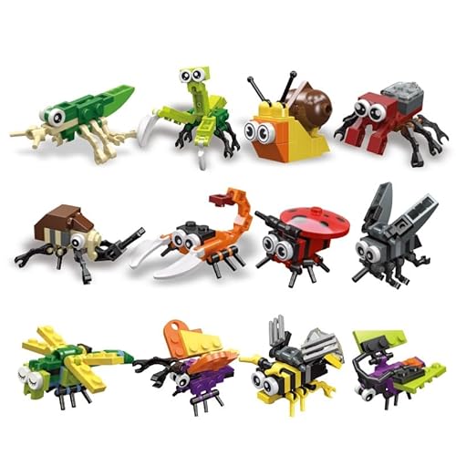 Insektenserie Bauspielzeug Bricks, 12 Sätze Tier Mikro Bausteine Spielzeug Kit, Konstruktionsspielzeug für Kinder, MOC Kreatives Insektensammlung Bausteine Modellbausatz von Tirff