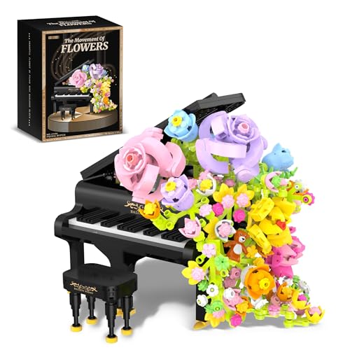 Tirff Klavier Blumenstrauß Bausteine, 860 Klemmbausteine MOC Mini Ewiges Blumenklavier Blumen Set, Kreativität Blumenstrauß Bausteine Nicht Kompatibel mit Großen Marken Creator Expert Flower Bouquet von Tirff