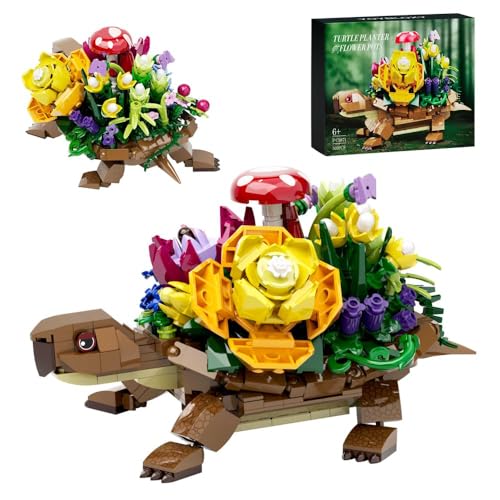 Schildkröte Sukkulenten Blumentopf Niedlichen Tierförmigen Blumentöpfe Bausteine, 509 Klemmbausteine MOC Kreativität Mini Saftiger Bonsai für Home Office Schreibtisch Balkon Ornament von Tirff