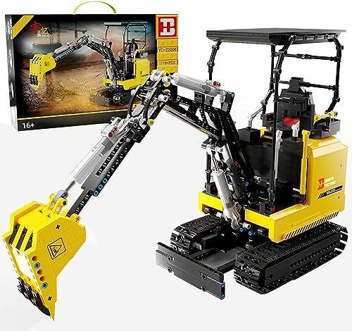 Technik Ferngesteuert Bagger Bausatz, 2,4G/APP 1718 Klemmbausteine Technik Bagger Bausteine, Technik Raupenbagger Baufahrzeuge Bauset mit Motoren, Kompatibel mit Lego Technik (YC-22006) von Tirff