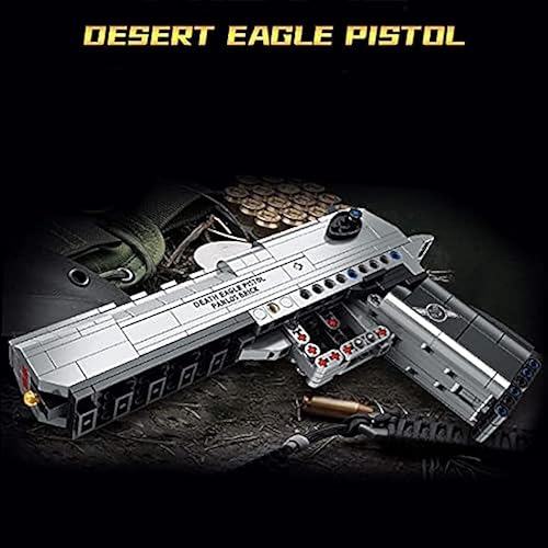 Technik Gewehr Bausteine Bausatz, 360 Teile Desert Eagle Pistole Modell mit Schussfunktion, MOC Klemmbausteine Militärische Waffen Bauset Modell Kompatibel mit Großen Marken von Tirff