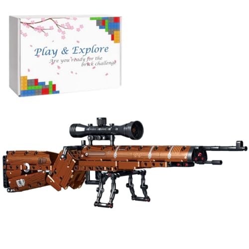 Tirff Technik Gewehr Bausteine Bausatz, 528 Klemmbausteine Technik 98K Waffe-Gewehr Modell mit Schussfunktion, MOC Militärische Waffen Bauset Modell Kompatibel mit Großen Marken von Tirff