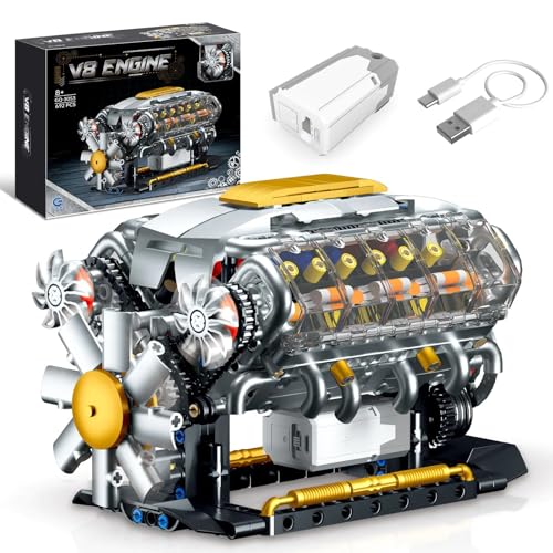 Technik V8 Motor Bausteine Modell, 692 Klemmbausteine Engine Modellbausatz Bausteinset, Twin-Turbo Engine Bausteine Spielzeug Funktionsmodell für Engine Fans Sammlerstücke von Tirff
