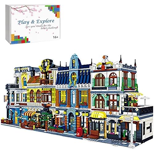 Tirff Bausteine Haus Bausatz, 5157 Klemmbausteine 4 in 1 Restaurant Hotel Café Bausteine Modell, Essensstraße Street View DIY Architektur Modular Buildings Kompatibel mit Lego Haus (Essensstraße) von Tirff