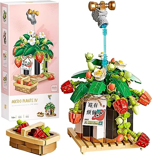 Blumenstrauß-Spielzeug-Set, 686 Teile Mikro-Bausteine Konservierte Erdbeeren, MOC Klemmbausteine Blumen-Bausatz, Bauspielzeug-Set für Erwachsene und Kinder Nicht kompatibel mit Lego (1284) von Tirff