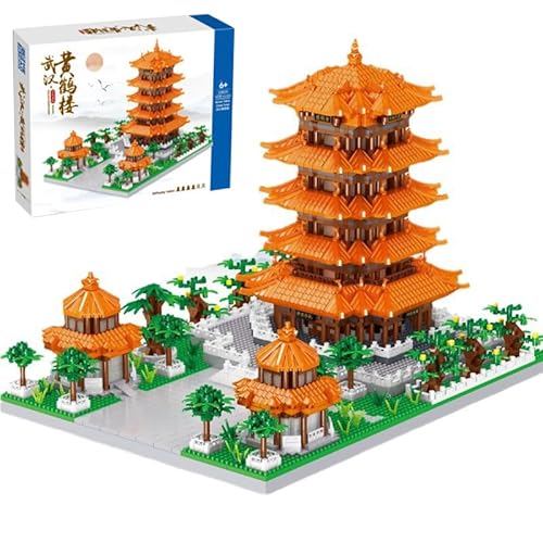 Tirff Chinesische Architektur Bausteine, 4700+ Klemmbausteine Gelber Kranichturm Modellbausatz, MOC Architektur Bausteine Bausatz, Konstruktionsspielzeug für Kinder und Erwachsene von Tirff