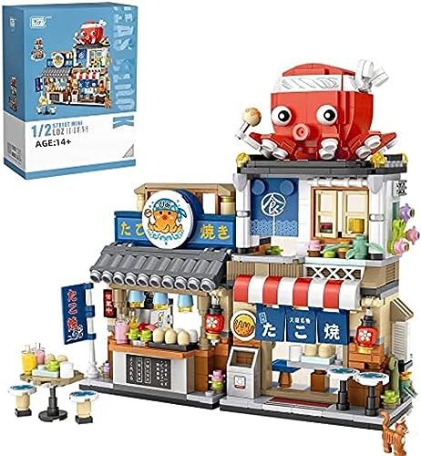 Tirff Haus Bausteine Bausatz, 722 Teilen MOC Japanisches Takoyaki Shop Klemmbausteine Haus Bausteine Bausatz, Street View Haus Modell Modellbausatz, Modular Buildings Nicht Kompatibel mit Lego von Tirff